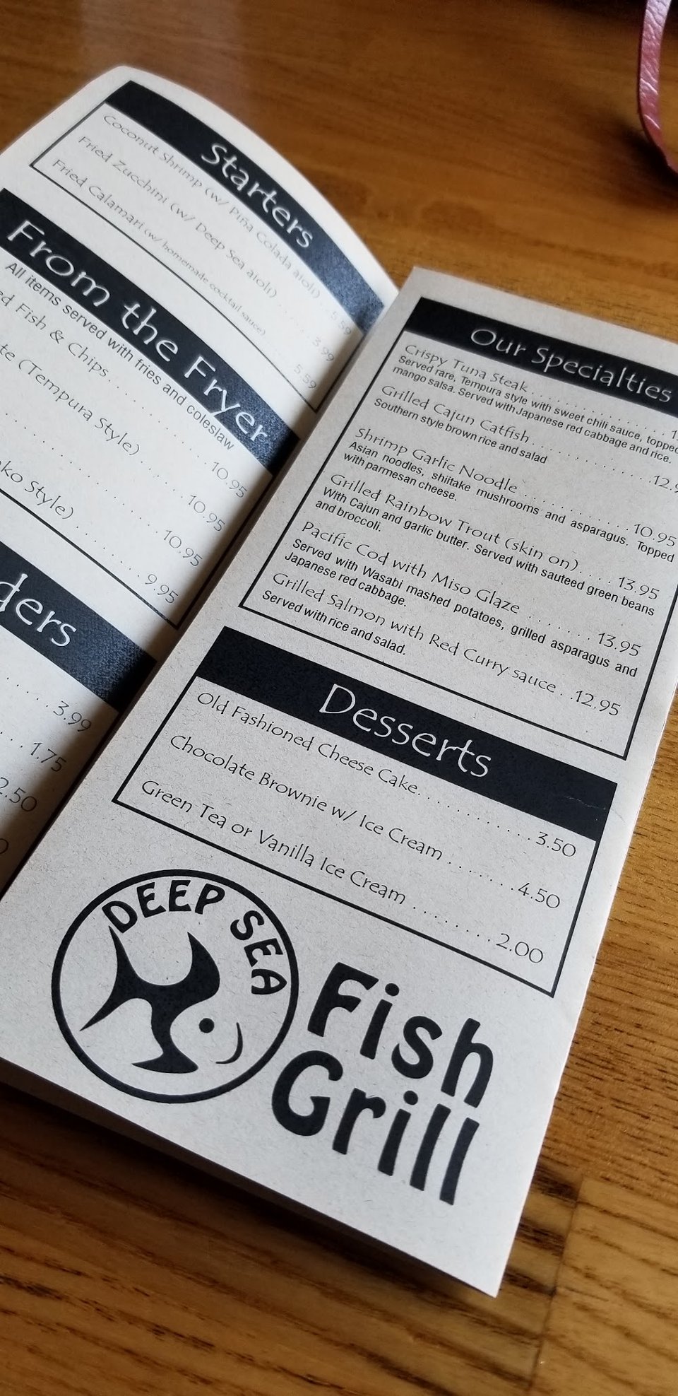 Printed menu page with starters and soup.